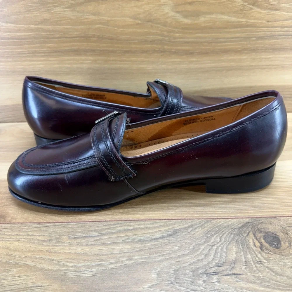 Stuart McGuire Apron Toe Buckle Loafers Mens 10 EE‎ Bugundy Leather Formal